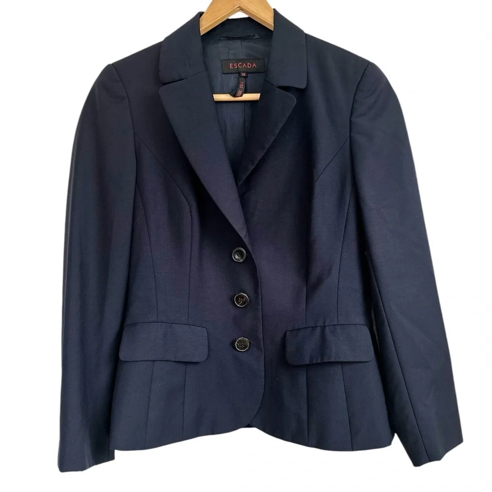 Vintage ESCADA Navy 100% Virgin Wool Blazer